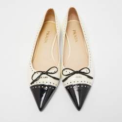 Pre Owned Prada Cream/Black Patent Leather Ballet Flats Size 38