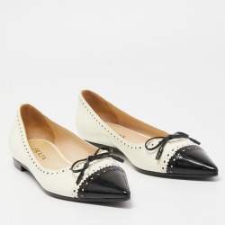 Pre Owned Prada Cream/Black Patent Leather Ballet Flats Size 38
