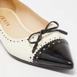 Pre Owned Prada Cream/Black Patent Leather Ballet Flats Size 38