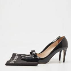 مملوكة مسبقًا Prada Black Patent Leather Bow Pumps Size 37