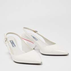 Prada White Patent Leather Slingback Pumps Size 39.5