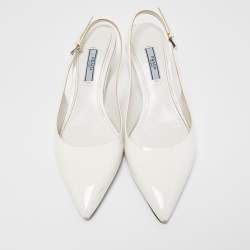 Prada White Patent Leather Slingback Pumps Size 39.5