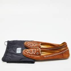 Pre Owned Prada Brown Suede Slip-On Loafers Size 39.5