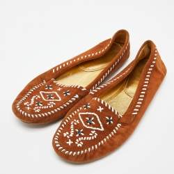 Pre Owned Prada Brown Suede Slip-On Loafers Size 39.5