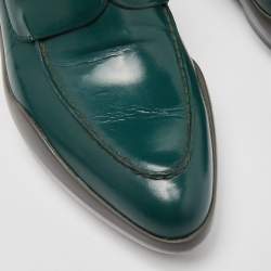 Pre Owned Prada Green/Grey Leather and Rubber Penny Platform Loafers 39.5