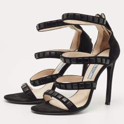 Prada Black Suede Crystal Embellished Ankle Strap Sandals Size 36