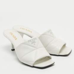 Pre Owned Prada White Quilted Leather Slide Sandals Size 41 