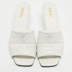Pre Owned Prada White Quilted Leather Slide Sandals Size 41 