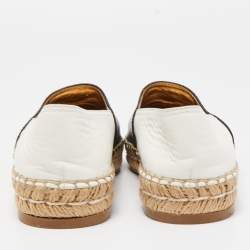 Pre Owned Prada Black/White Leather Logo Espadrille Flats Size 35.5 