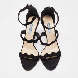 Prada Black Suede Strappy Ankle Wrap Sandals Size 41