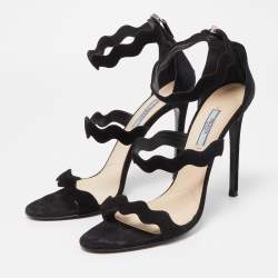 Prada Black Suede Strappy Ankle Wrap Sandals Size 41