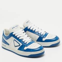 Pre Owned Prada Blue/White Leather Downtown Low Top Sneakers Size 36.5