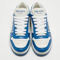 Pre Owned Prada Blue/White Leather Downtown Low Top Sneakers Size 36.5