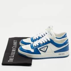Pre Owned Prada Blue/White Leather Downtown Low Top Sneakers Size 36.5