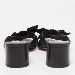 Pre Owned Prada Black Leather Bow Slide Sandals Size 39.5