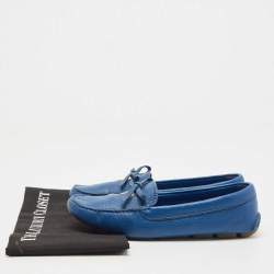 Pre Owned Prada Blue Leather Slip On Loafers Size 38