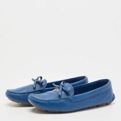 Pre Owned Prada Blue Leather Slip On Loafers Size 38
