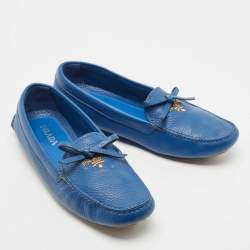 Pre Owned Prada Blue Leather Slip On Loafers Size 38