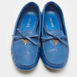 Pre Owned Prada Blue Leather Slip On Loafers Size 38