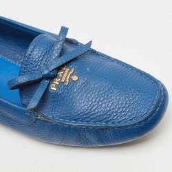 Pre Owned Prada Blue Leather Slip On Loafers Size 38