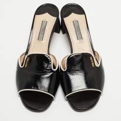Pre Owned Prada Black Saffiano Vernice Leather Slide Sandals Size 39
