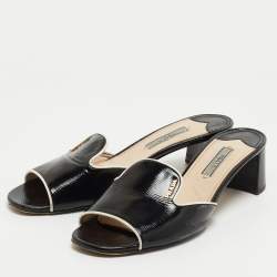 Pre Owned Prada Black Saffiano Vernice Leather Slide Sandals Size 39