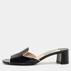 Pre Owned Prada Black Saffiano Vernice Leather Slide Sandals Size 39
