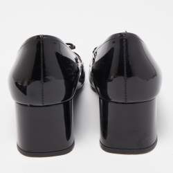 Pre Owned Prada Black Patent Leather Bow Block Heel Pumps Size 37.5