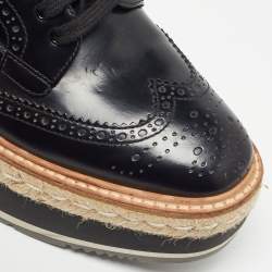 Prada Black Brogue Leather Lace Up Platform Slingback Derby Size 38.5