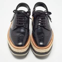 Prada Black Brogue Leather Lace Up Platform Slingback Derby Size 38.5