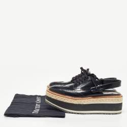 Prada Black Brogue Leather Lace Up Platform Slingback Derby Size 38.5