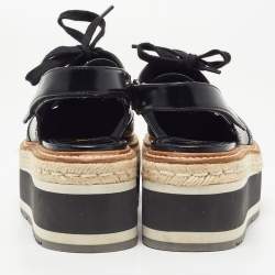 Prada Black Brogue Leather Lace Up Platform Slingback Derby Size 38.5