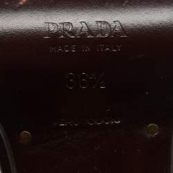 Pre Owned Prada Olive Green/Brown Calf Hair and Patent Leather Platform Ankle Strap Sandals Size 36.5
