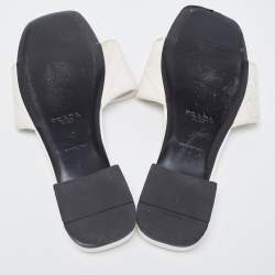 Prada White Quilted Leather Logo Slides Size 40