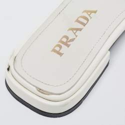 Prada White Quilted Leather Logo Slides Size 40