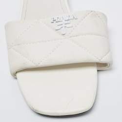 Prada White Quilted Leather Logo Slides Size 40