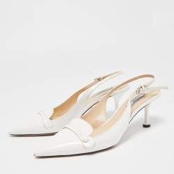 Pre Owned Prada White Leather Pointed Toe Slingback Pumps Size 38