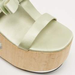 Pre Owned Prada Silver/Mint Green Leather and Satin Bow Platform Sandals Size 40