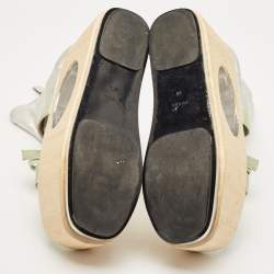 Pre Owned Prada Silver/Mint Green Leather and Satin Bow Platform Sandals Size 40