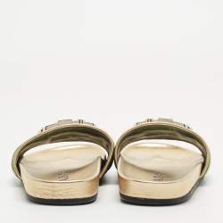 Prada Green/Gold Velvet And Leather Buckle Detail Slides Sizes 39.5