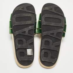 Prada Green/Gold Velvet And Leather Buckle Detail Slides Sizes 39.5