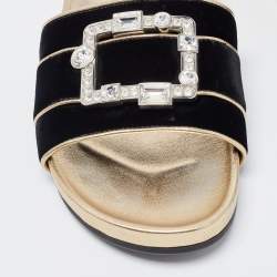 Prada Black Velvet Embellished Buckle Slides Size 39.5 