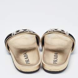 Prada Black Velvet Embellished Buckle Slides Size 39.5 