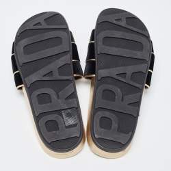 Prada Black Velvet Embellished Buckle Slides Size 39.5 