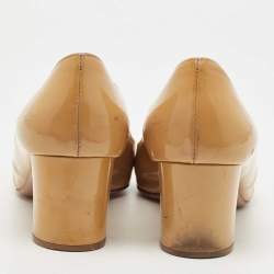 Pre Owned Prada Beige Patent Leather Block Heel Square Toe Pumps Size 38