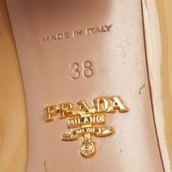 Pre Owned Prada Beige Patent Leather Block Heel Square Toe Pumps Size 38