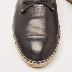 Pre Owned Prada Black Leather Bow Espadrille Flats Size 38.5