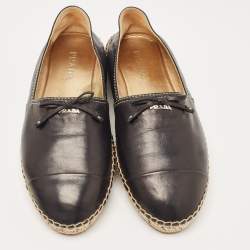 Pre Owned Prada Black Leather Bow Espadrille Flats Size 38.5
