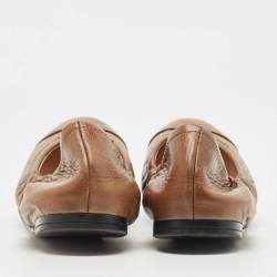 Pre Owned Prada Brown Leather Scrunch Ballet Flats Size 38.5 