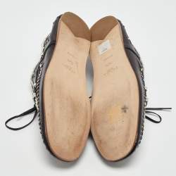 Pre Owned Prada Black/White Woven Leather Boat Shoes Size 39.5